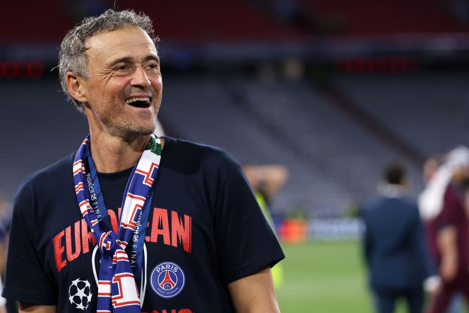 Luis Enrique, Paris Saint-Germain FC head coach, celebrating a victory.