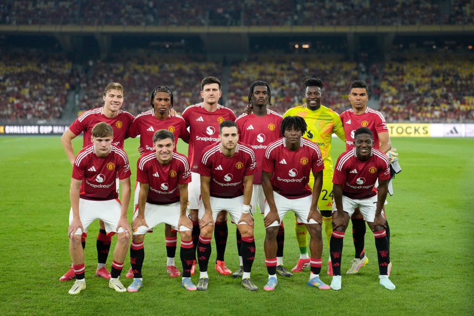 Manchester United soccer team posing for a photo.