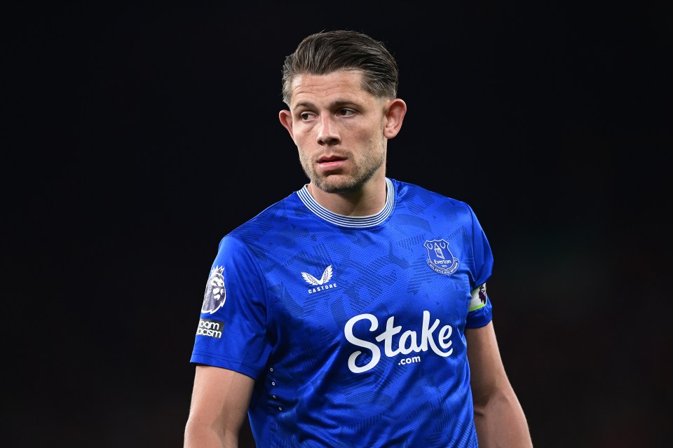James Tarkowski in Everton's blue jersey.