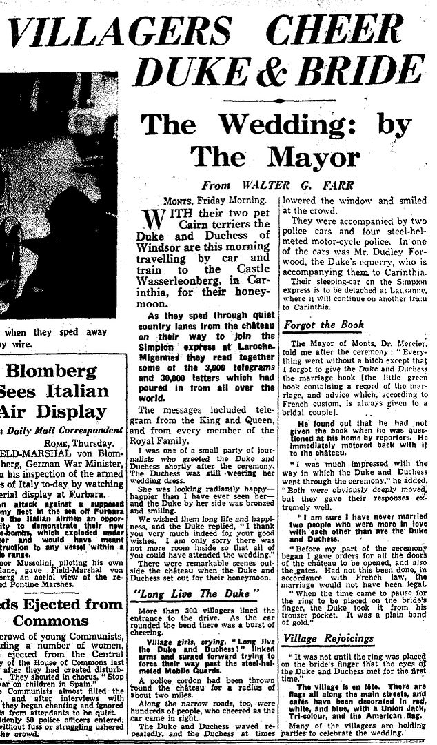 The Daily Mail covered the marriage of the Duke of Windsor extensively