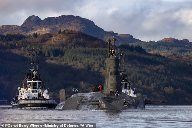 Among the military bases that could face being attacked is HMNB Clyde in Faslane - home to Britain's fleet of nuclear submarines. Pictured is HMS Vengeance after leaving the HQ