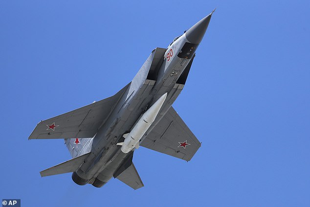 A Russian Air Force jet is seen carrying a high-precision hypersonic aero-ballistic missile