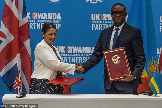 Then home secretary Priti Patel and Rwandan Minister of Foreign Affairs and International Cooperation, Vincent Biruta, signed the asylum deal at Kigali Convention Center, Rwanda, in April 2022