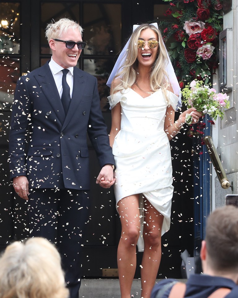 Sophie Habboo and Jamie Laing leaving their wedding.