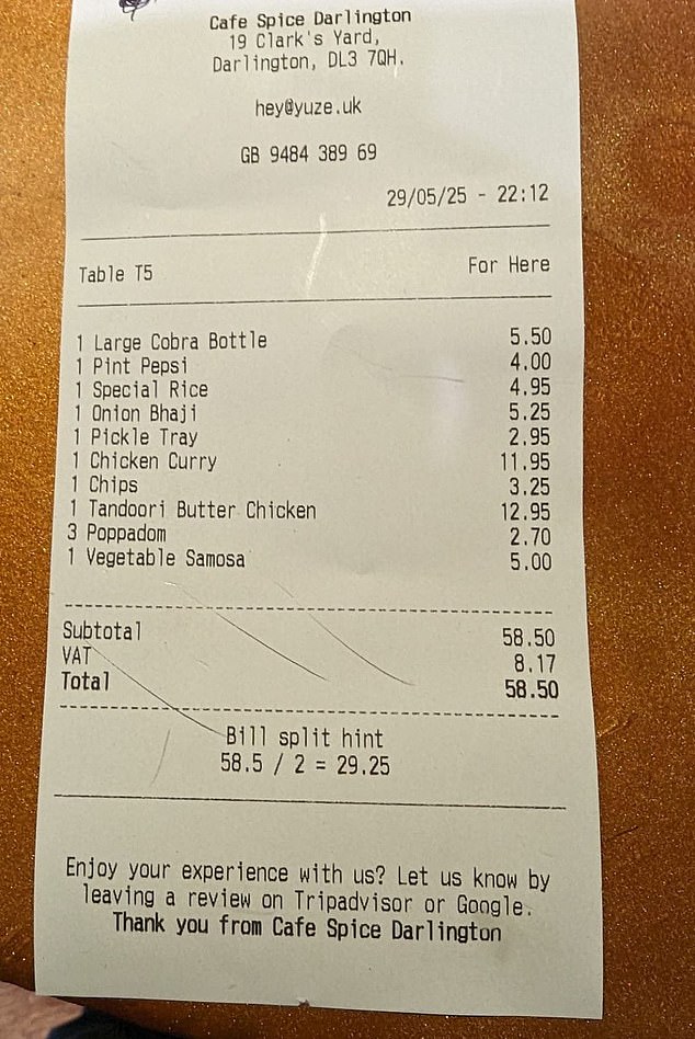 This is the bill said to have been run up by a couple who departed without handing over cash