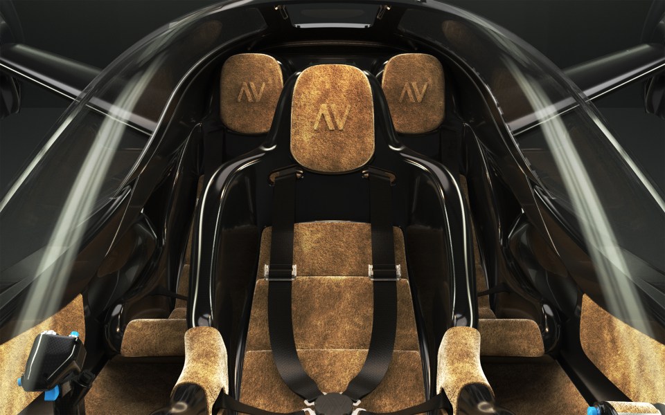 Illustration of the interior of the AltoVolo Sigma aircraft.