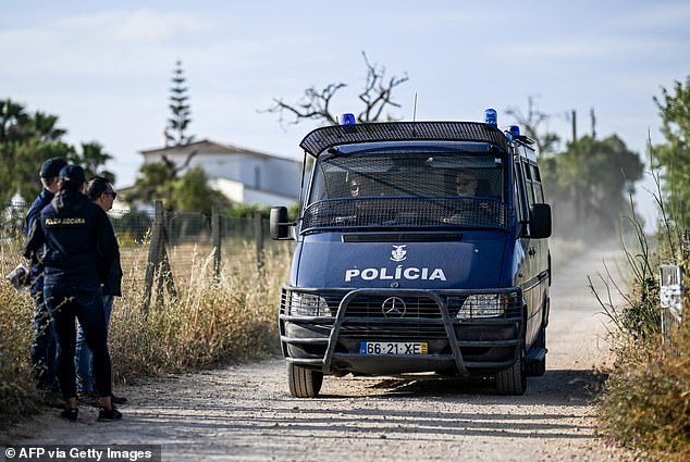 Portuguese Investigation Police arrive in a van on the site where investigators are carrying out new search operations