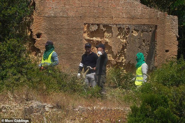 Investigators are seen at the site which is a short drive from Praia da Luz, where Madeleine was last seen