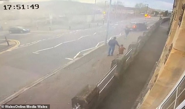 CCTV footage showed Dwyer overtake another car when he appeared to lose control and hurled across the road and hit Casey on her pink scooter