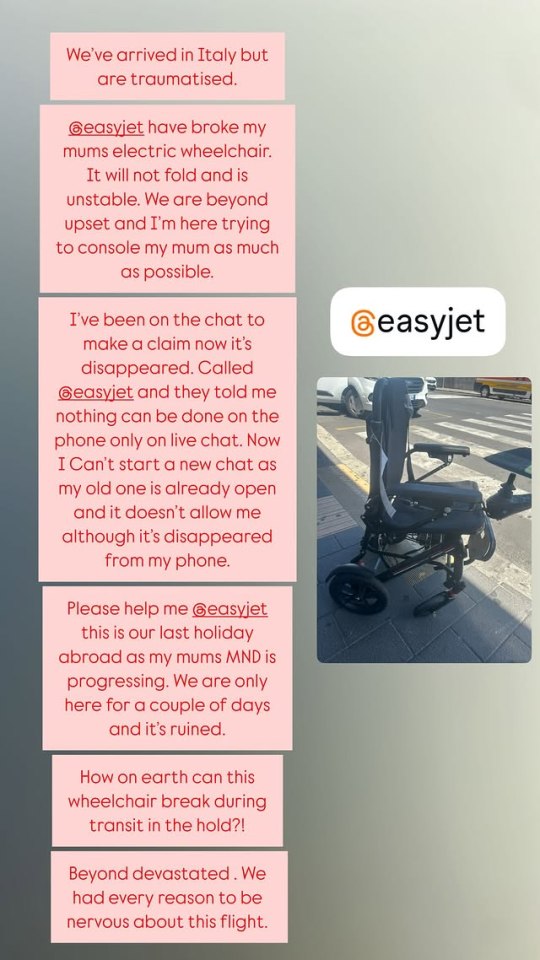 Broken electric wheelchair after flight; plea for help from @easyjet.