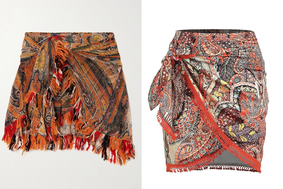 Two paisley-print sarong skirts.