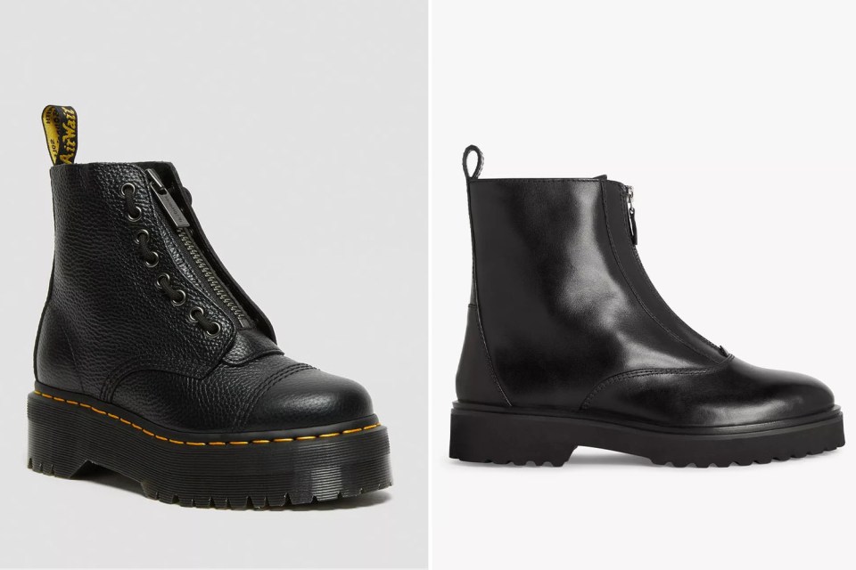 Comparison of two black zip-up platform boots.