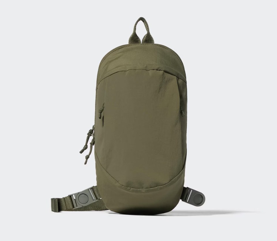 Olive green Uniqlo crossbody bag.