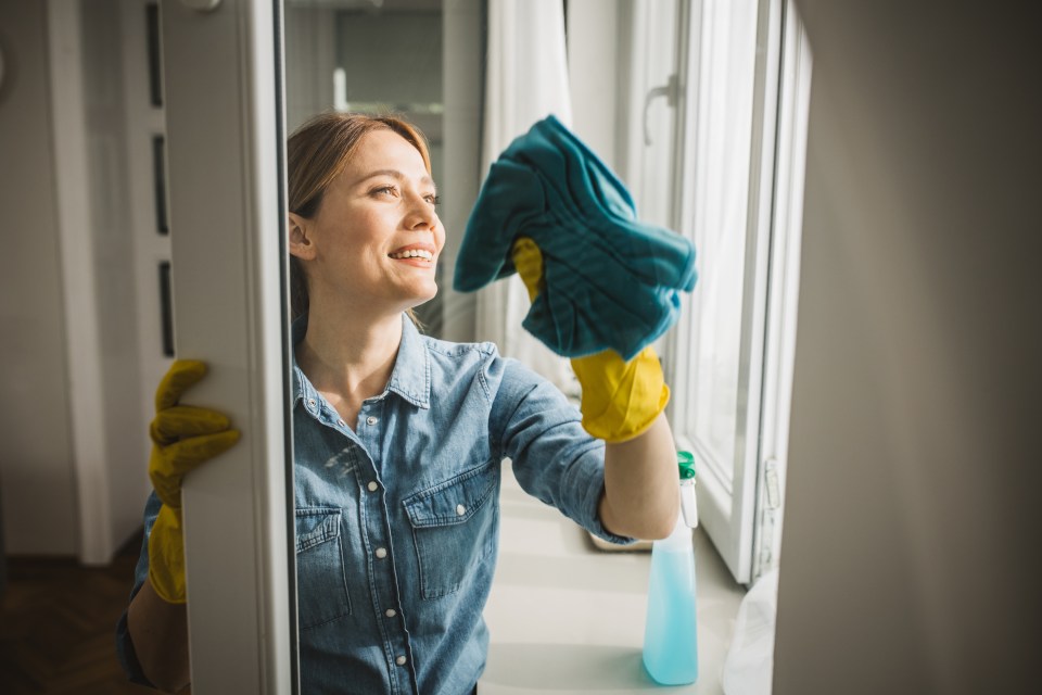 Woman cleaning windows.