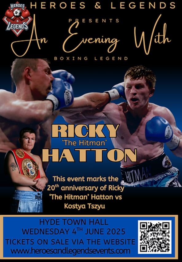 Poster for Ricky Hatton boxing event celebrating the 20th anniversary of his fight against Kostya Tszyu.
