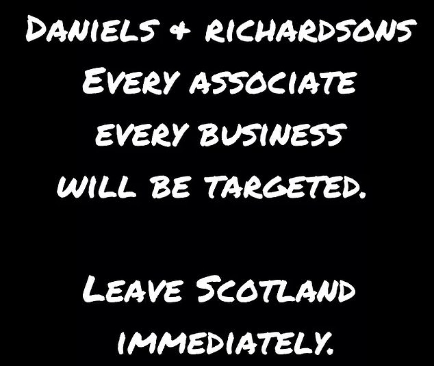 The attacks are thought to be targeting the empire of jailed drug dealer Mark Richardson, an associate of the Daniels. Pictured is a threat made against them on social media
