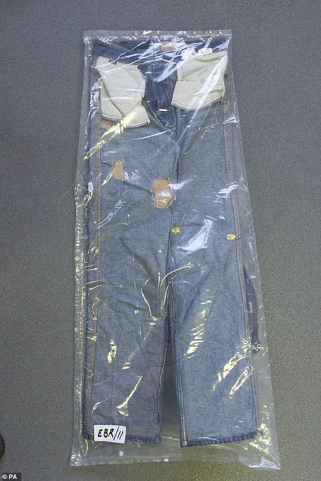 The denim jeans Marion Crofts was wearing when she was murdered by ex-soldier Jasinskyj