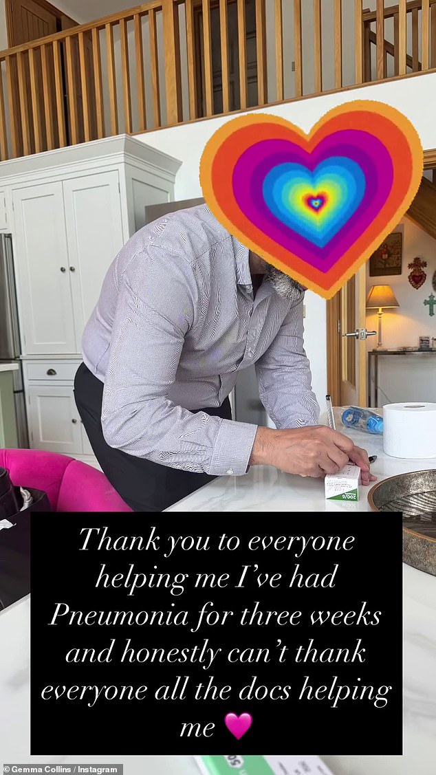 Another showed a doctor at her house as she said: 'Thank you to everyone helping me I've had pneumonia for three weeks and honestly can't thank everyone all the docs helping me'