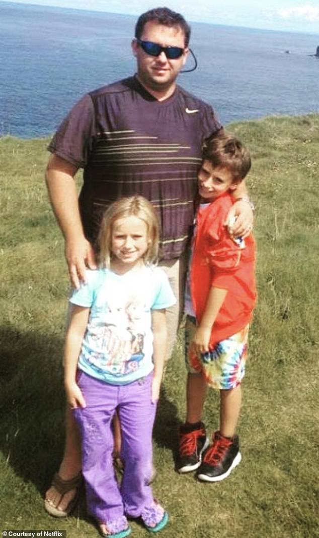 Following their father's death, Sarah and Jack were soon called in for interviews. Pictured: An old picture of Sarah and Jack with their father Jason in the Netflix documentary