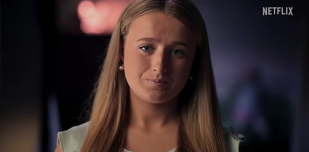 She continued: 'Molly also taught me that vomiting was OK to keep myself skinny for swimming when I was six and that shoplifting was OK'. Pictured: Sarah in the Netflix documentary