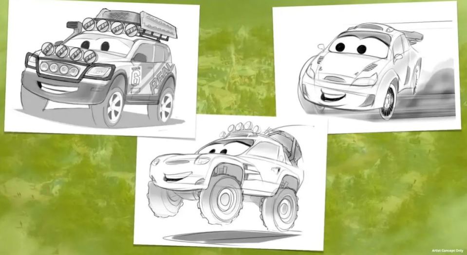 Collage of Cars concept art.