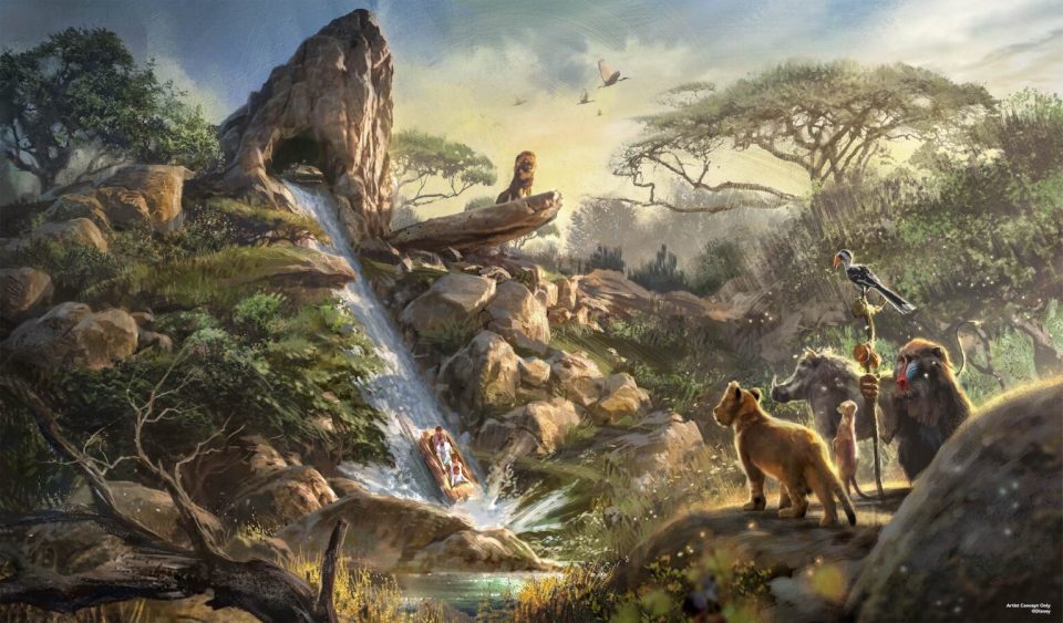 Illustration of a Lion King-themed water ride.