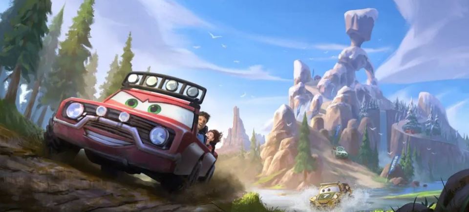 Illustration of Cars characters on an off-road adventure.