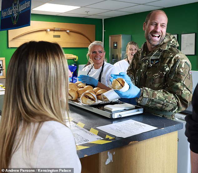 Before he left there was even time to help serve at the Archer's Breakfast (pictured), a weekly social event held by 664 Sqaudron for its personnel and their families