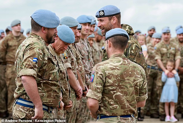 William also promoted several soldiers from corporal to sergeant, before taking to the controls himself and flying the wildcat helicopter off the base