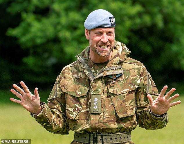 Prince William (pictured) received an overview of the work the corps does before hearing about 664 squadron's operational lessons from overseas tours and how soldiers are adapting to the new capabilities of the recently acquired Apache AH-64E helicopter