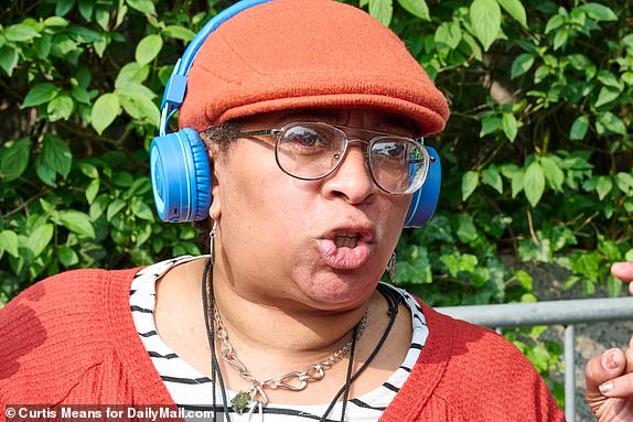 Jacquline Williams talks to the media outside of the Federal Court building in Manhattan after she caused a disrution in the Sean Combs trial when she had an outburst in the courtroom causing her to be removed from the courtroom.