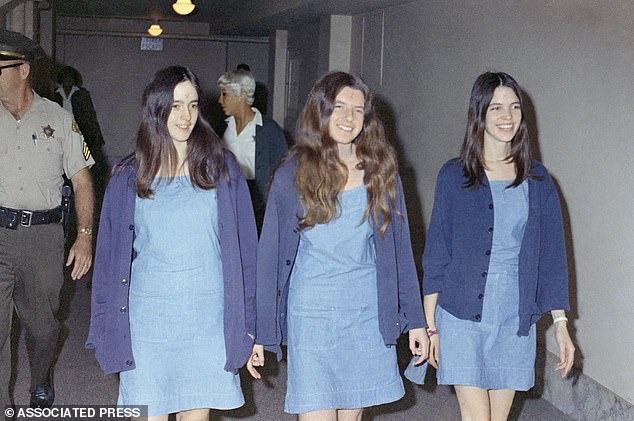 Charles Manson followers, from left: Susan Atkins, Patricia Krenwinkel and Leslie Van Houten, shown walking to court to appear for their roles in the 1969 cult killings of seven people, including the pregnant actress Sharon Tate, in Los Angeles on August 20, 1970