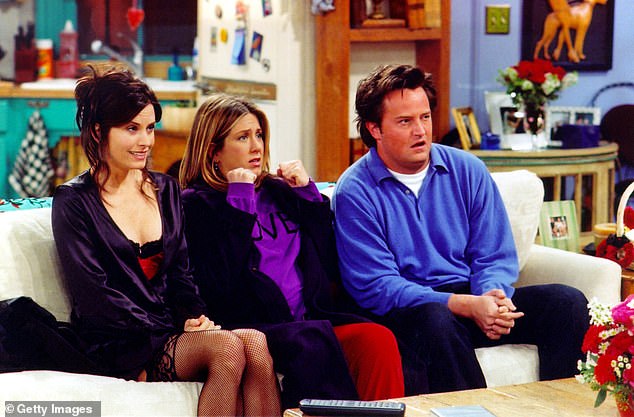 Friends aired for 10 seasons between 1994 and 2004; Courteney, Jennifer Aniston, and the late Matthew Perry pictured in 2002