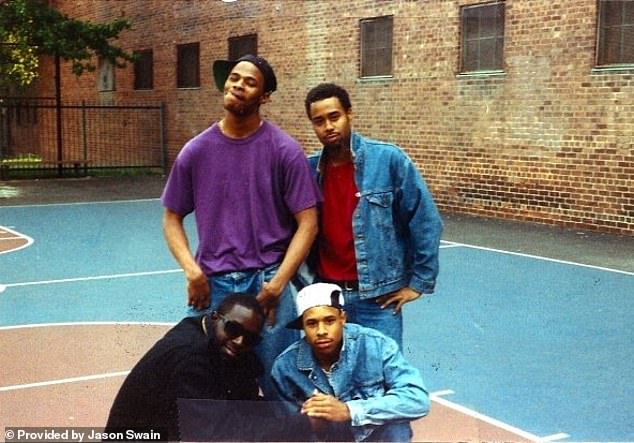 Dirk Swain (in the red) and his brother Jason (bottom right kneeling down) would play basketball for hours and were looking forward to attending the same college before his excruciating death