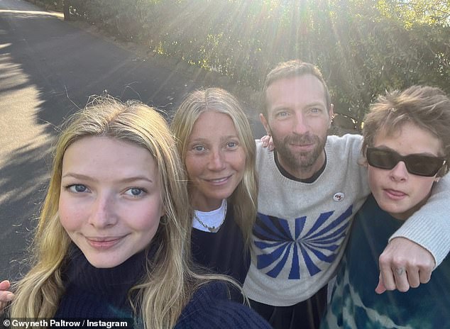 Chris is seen with ex Paltrow and their children, Apple and Moses