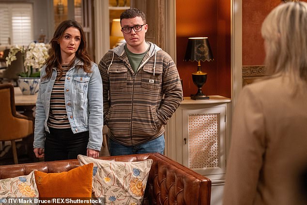 Samantha's character Bernice is said to be back in the Dales for Gabby and Vinny's wedding, with filming due to start in a couple of weeks (Rosie Bentham and Bradley Johnson pictured in April)