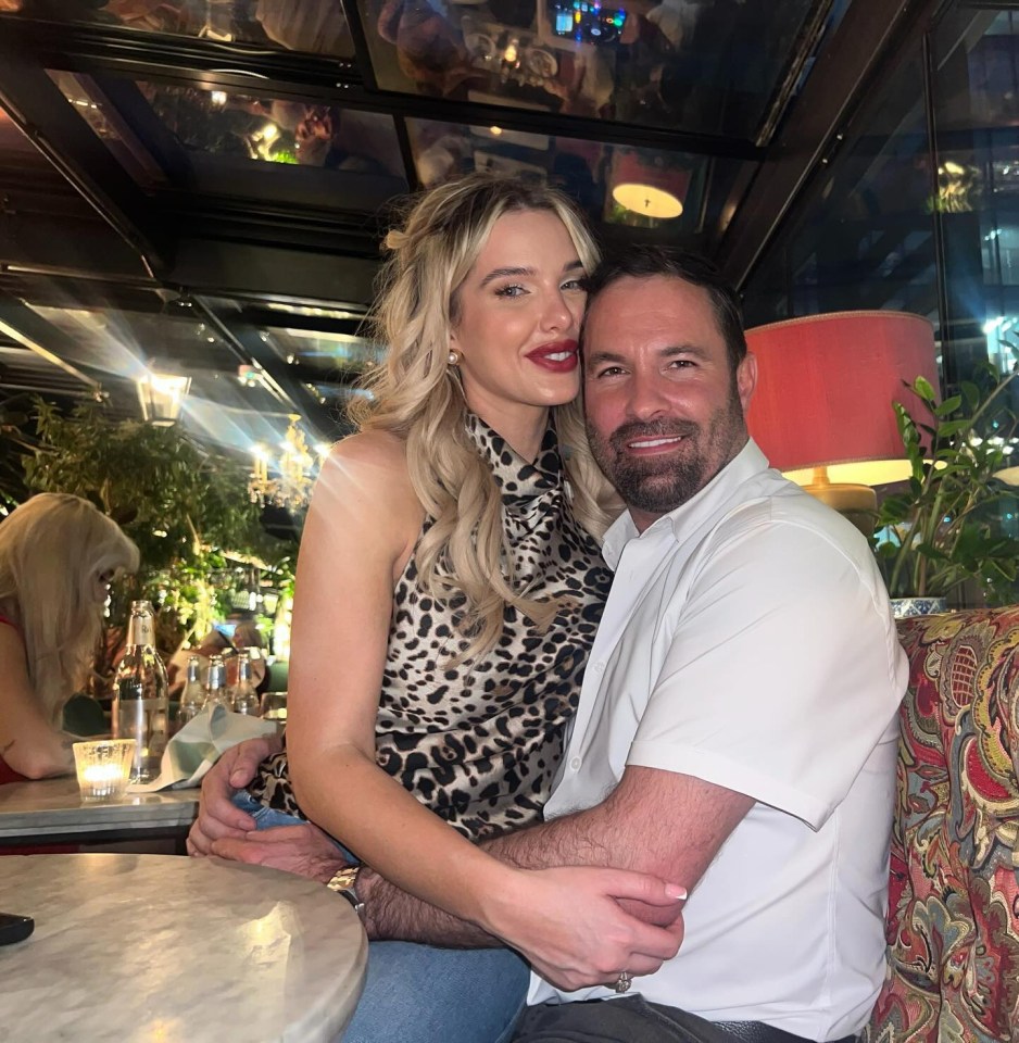 Helen Flanagan and Robbie Talbot sitting together at a restaurant.