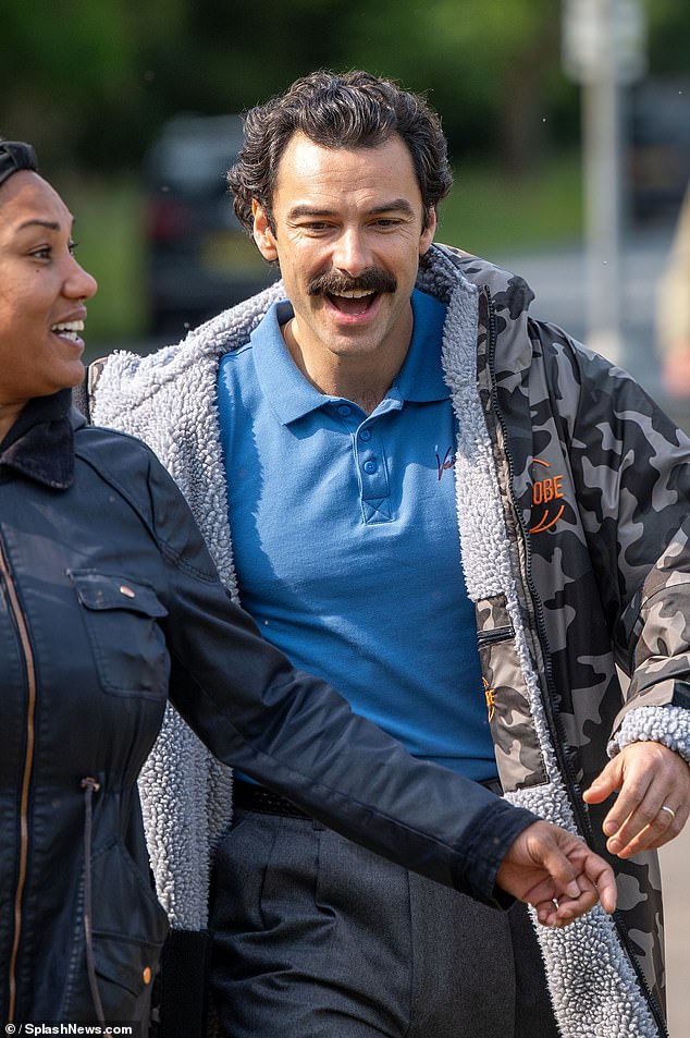 Aidan was all smiles to be back filming