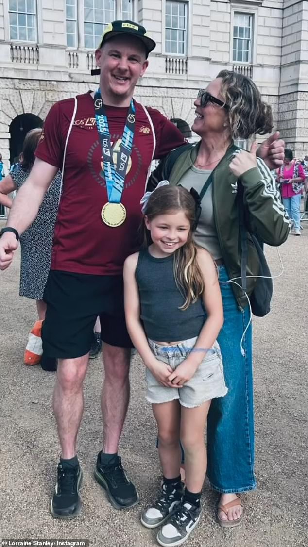 Lorraine looked noticeably slimmer in another picture taken at the London Marathon where she cheered on snooker player Frankie Jakeway