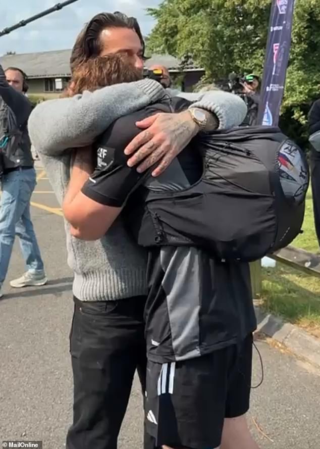 Earlier in the day Sam broke down in tears as pal Pete surprised him to mark half way of his 'intensely painful' challenge