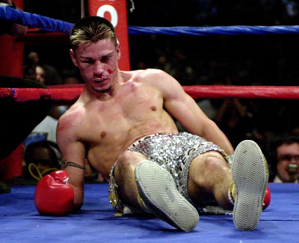 Boxer Augie Sanchez knocked out in a match.