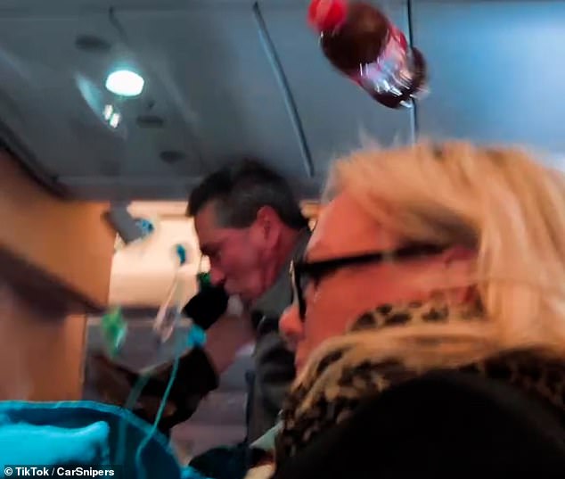 In November, extreme turbulence threw people into the cabin ceiling when it hit a passenger jet flying from Stockholm to Miami, throwing people into the ceiling (pictured)