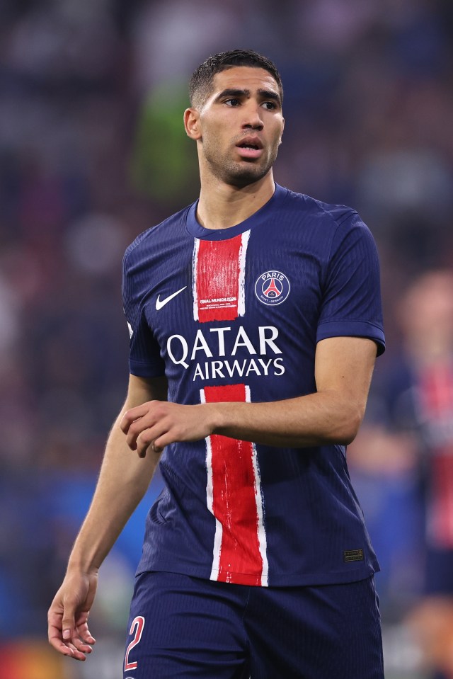 Achraf Hakimi of Paris Saint-Germain in his team uniform.