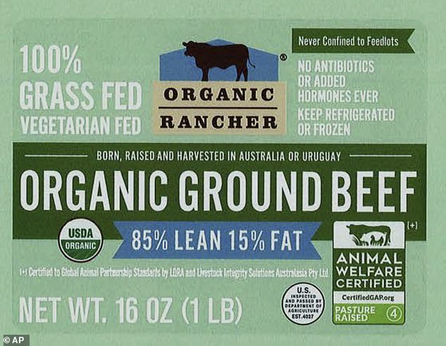 The image provided by the US Safety and Inspection Service shows the Organic Ground Beef that may be contaminated with E. coli