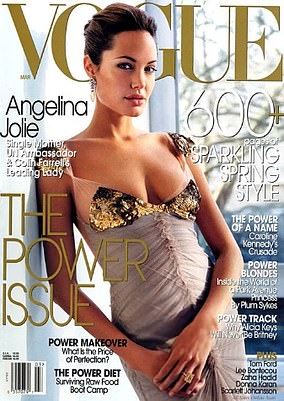Jolie has appeared on approximately 28 Vogue covers across different international editions, including American, British, and Japanese Vogue
