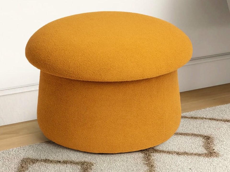 Mustard yellow mushroom-shaped footstool.