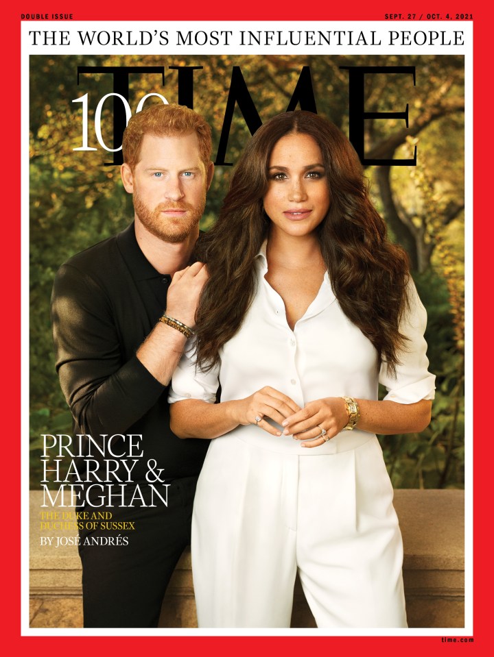 Time magazine cover featuring Prince Harry and Meghan, the Duke and Duchess of Sussex.