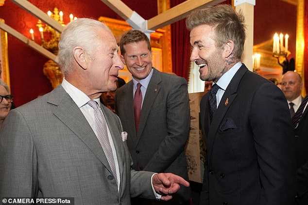 Charles speaks to Beckham as they attend the inaugural King's Foundation charity awards at St James's Palace in London -- June, 2024