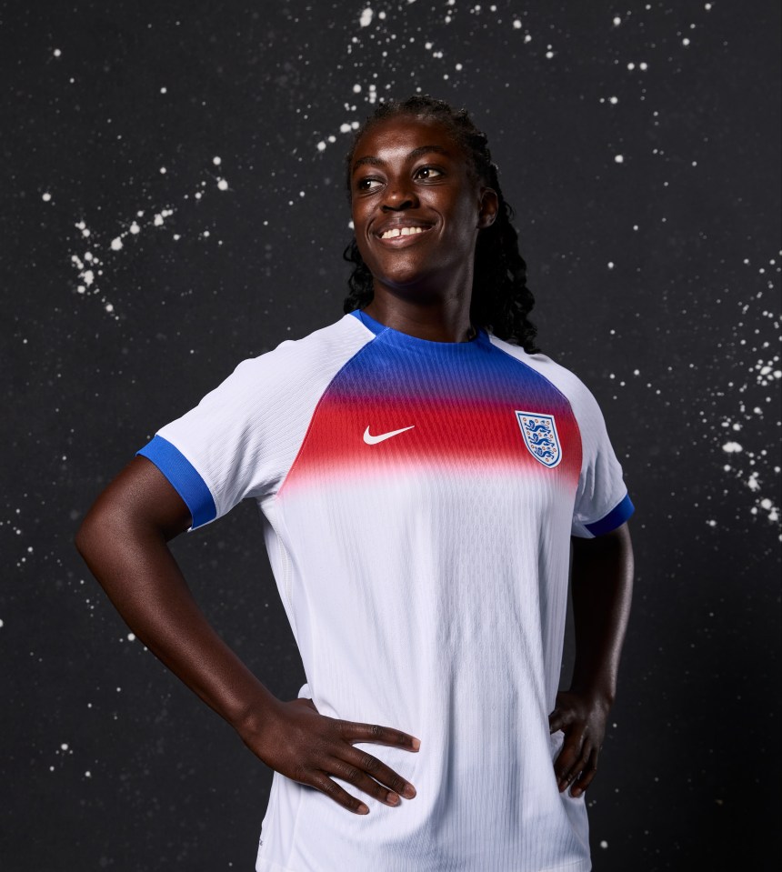 Michelle Agyemang of England poses in the new England Women's soccer kit.