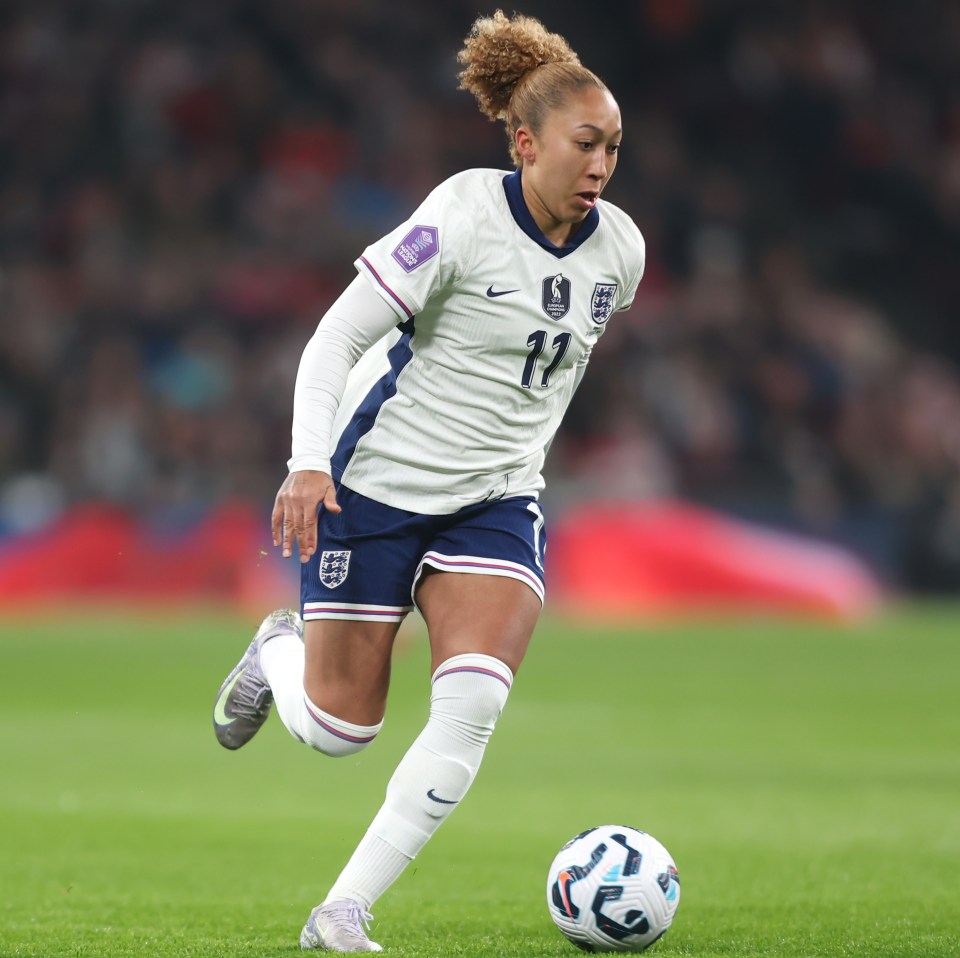 Lauren James, Chelsea forward, in England's soccer jersey.